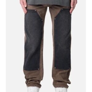 MNML Men's Contrast Cargo Double Knee Distressed Straight Leg Pants Size 28